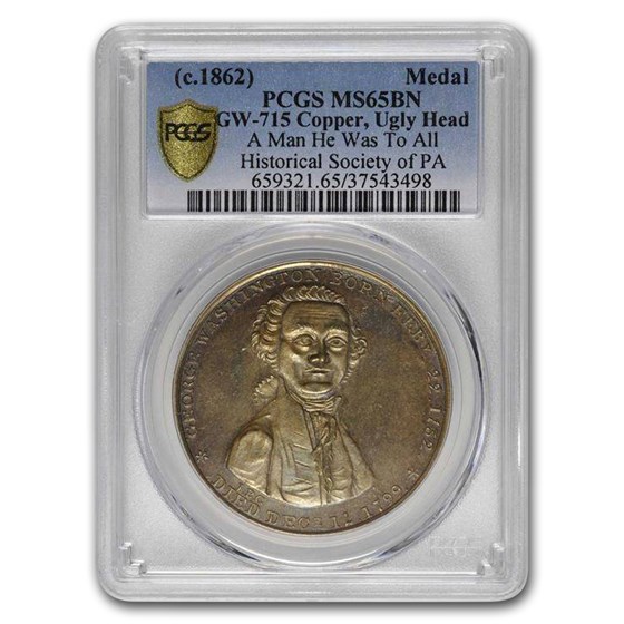 (c.1862) Washington Ugly Head Medal MS-65 PCGS (Brown) (c.1862) Washington Ugly Head Medal MS-65 PCGS (Brown)