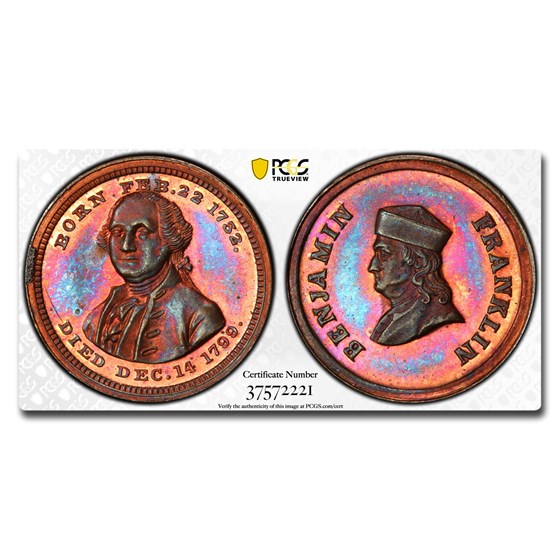 c. 1868 Washington & Franklin Hist Soc of PA Medal MS-65 PCGS RB c. 1868 Washington & Franklin Hist Soc of PA Medal MS-65 PCGS RB