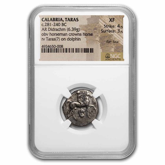 Calabria AR Didrachm Horseman (281-240 BC) XF NGC (4/5, 3/5) Calabria AR Didrachm Horseman (281-240 BC) XF NGC (4/5, 3/5)