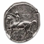 Calabria AR Didrachm Taras on Dolphin (280-240 BC) Ch VF NGC