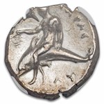 Calabria Taras AR Didrachm Boy on Dolphin (302-280 BC) Ch XF NGC