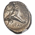 Calabria Taras AR Didrachm Boy on Dolphin (302-280 BC) VF NGC 3/3