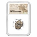 Calabria Taras AR Didrachm Boy on Dolphin (302-280 BC) VF NGC 3/3