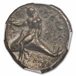 Calabria Taras AR Didrachm Boy on Dolphin (302-280 BC) VF NGC 4/3