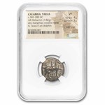 Calabria Taras AR Didrachm Boy on Dolphin (302-280 BC) VF NGC 4/3