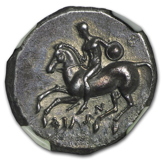 Calabria Taras AR Didrachm Boy on Dolphin CH XF NGC (302-280 BC) Calabria Taras AR Didrachm Boy on Dolphin CH XF NGC (302-280 BC)