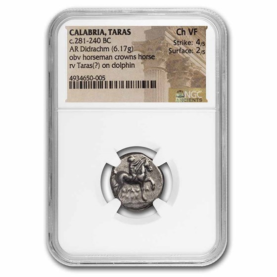 Calabria Taras AR Didrachm Horsman Crowns (281-240 BC) Ch VF NGC Calabria Taras AR Didrachm Horsman Crowns (281-240 BC) Ch VF NGC
