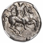 Calabria Taras AR Didrachm Rider & Dolphin (332-302 BC) Ch XF NGC