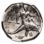 Calabria Taras AR Didrachm Rider & Dolphin (332-302 BC) Ch XF NGC