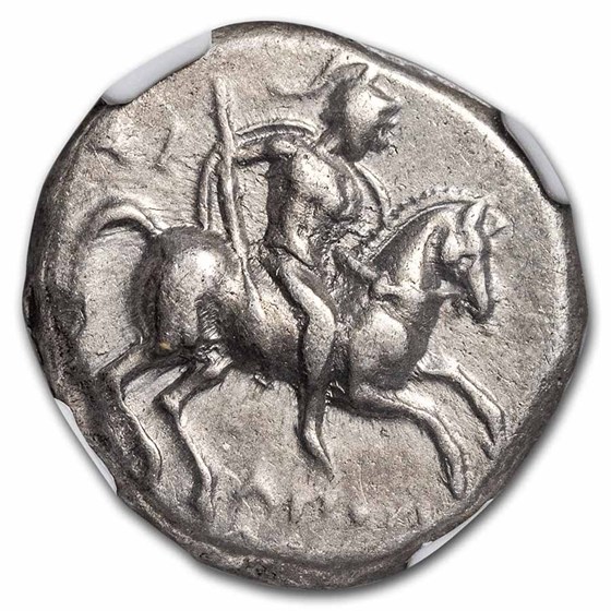 Buy Calabria Taras AR Didrachm Rider w/shield (281-240 BC) XF NGC | APMEX