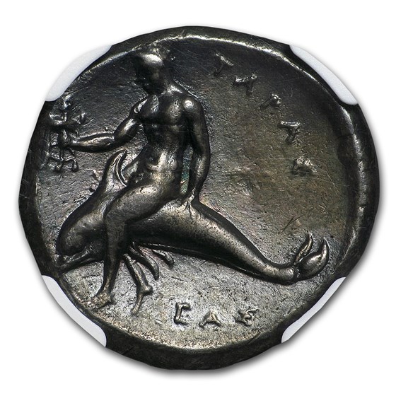 Buy Calabria Taras AR Didrachm Taras on Dolphin (281-240 BC) XF NGC | APMEX