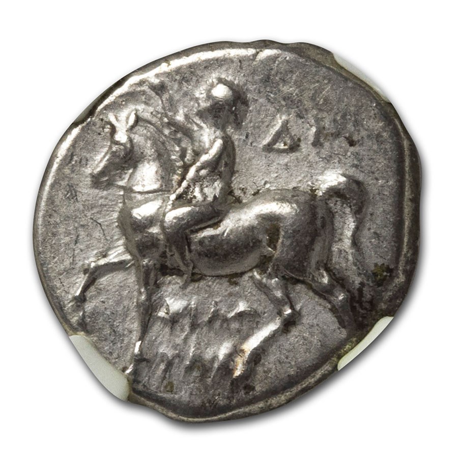 Buy Calabria Taras AR Didrachm Taras on Dolphin (281-240 BC) XF NGC | APMEX
