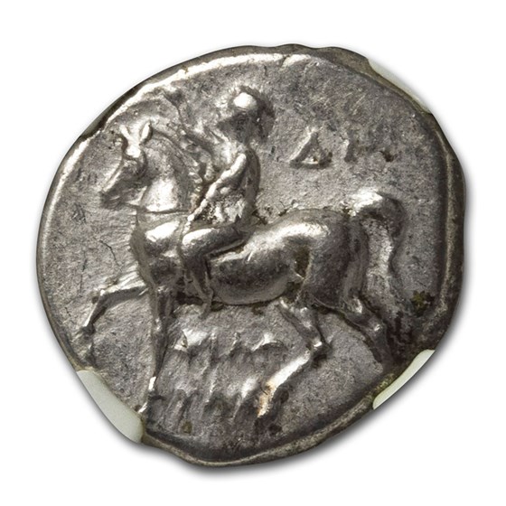 Calabria Taras AR Didrachm Taras on Dolphin (281-240 BC) XF NGC Calabria Taras AR Didrachm Taras on Dolphin (281-240 BC) XF NGC