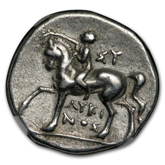 Calabria Taras AR Didrachm Taras on Dolphin (281-240 BC)CH VF NGC