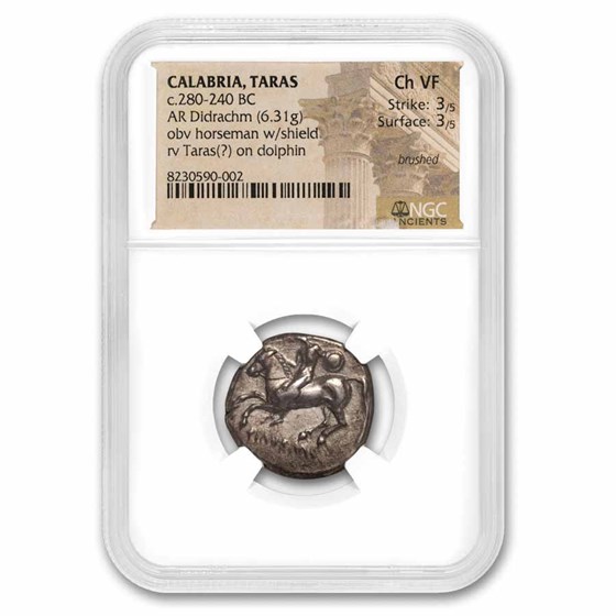 Calabria Taras AR Didrachm Taras on Dolphin (281-240 BC)CH VF NGC Calabria Taras AR Didrachm Taras on Dolphin (281-240 BC)CH VF NGC