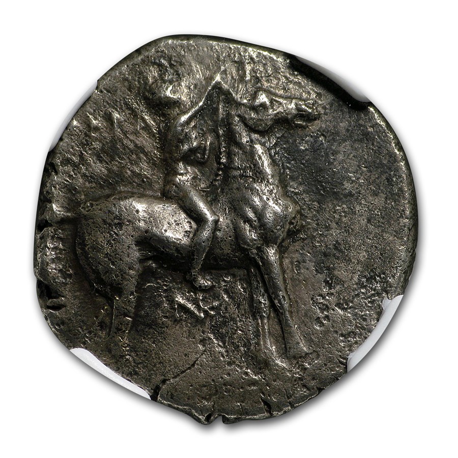 Buy Calabria Taras AR Didrachm Taras on Dolphin (281-240 BC)CH XF NGC