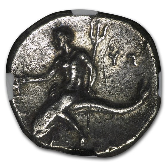 Buy Calabria Taras AR Didrachm Taras on Dolphin (281240BC) CH XF NGC