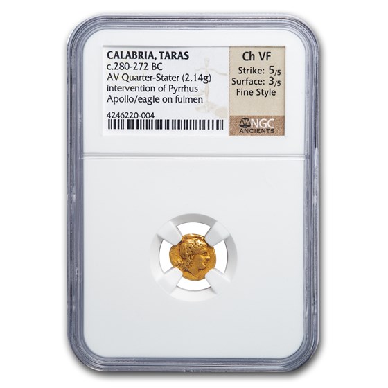 Calabria Taras AV Quarter Stater Pyrrhus (281-272 BC) Ch VF NGC Calabria Taras AV Quarter Stater Pyrrhus (281-272 BC) Ch VF NGC