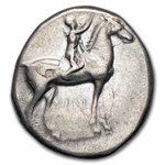 Calabria Tarentum AR Stater Rider (302-281 BC) Ch XF (Vlasto-676)