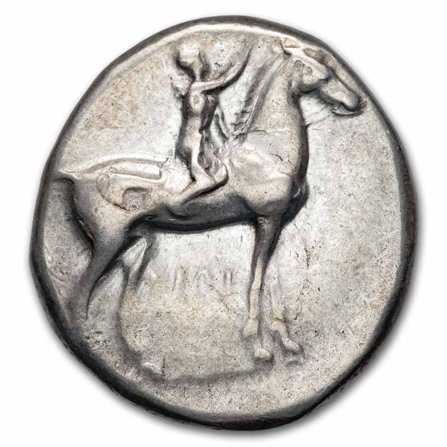 Calabria Tarentum AR Stater Rider (302-281 BC) Ch XF (Vlasto-676)