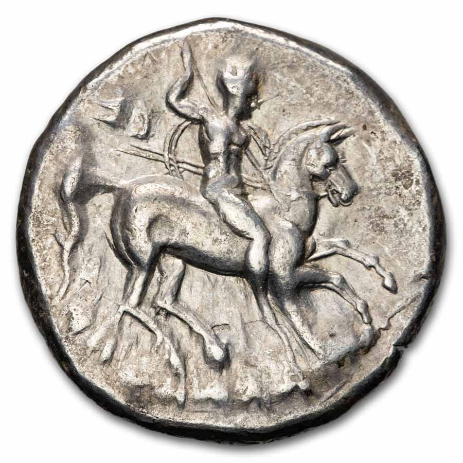 Calabria Tarentum AR Stater Rider 302-281 BC, Ch XF Vlasto-695