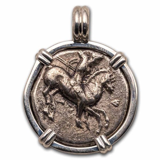 Calabria, Tarus Silver Didrachm (325-281 BC) Sterling Bezel Calabria, Tarus Silver Didrachm (325-281 BC) Sterling Bezel
