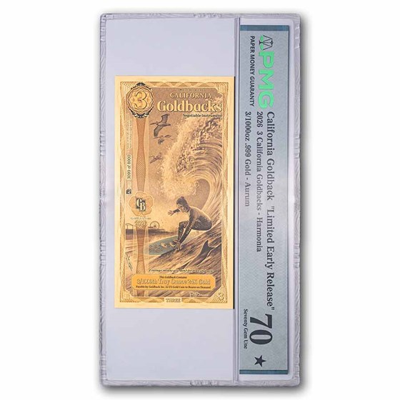 California 3 Goldback 24k Gold PCGS 70 Limited Early Release