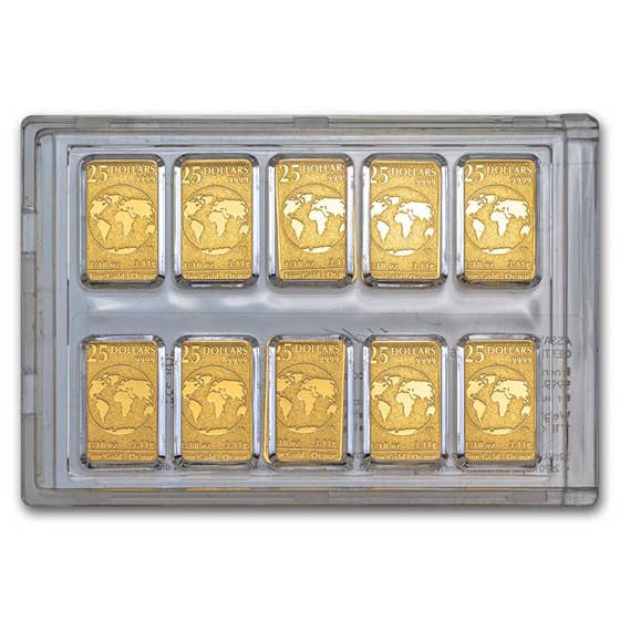 Canada 1/10 oz Gold $25 10-Bar Set In Assay (Random Year) Canada 1/10 oz Gold $25 10-Bar Set In Assay (Random Year)