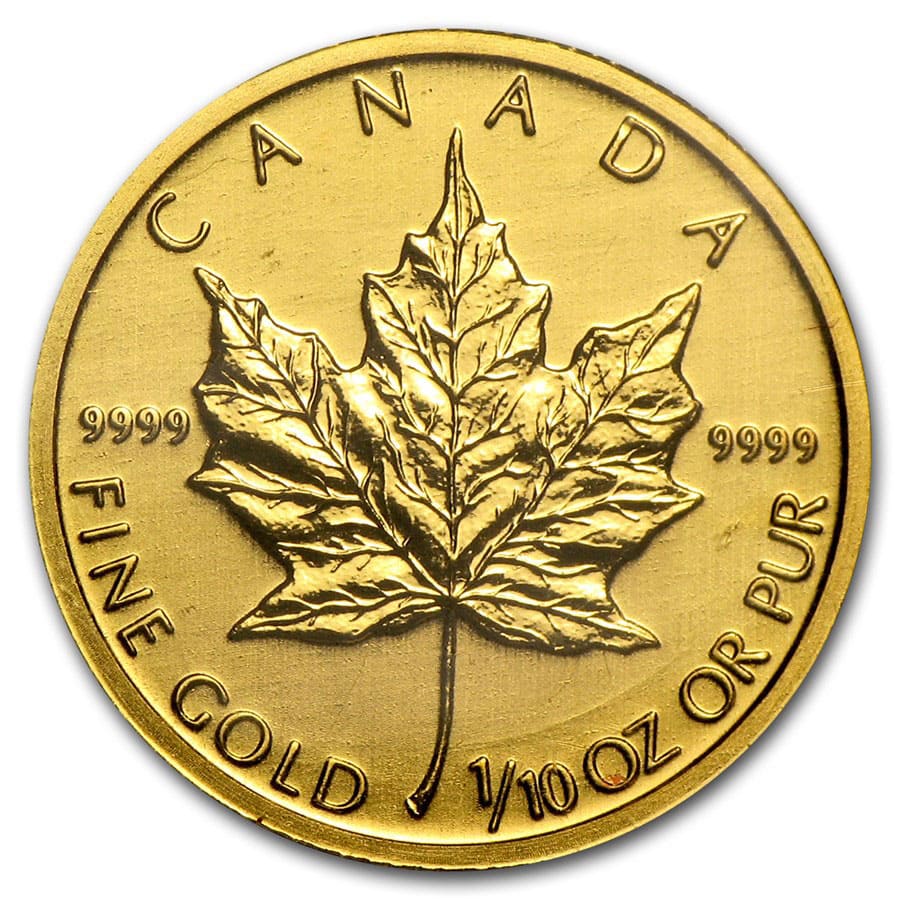 random year 1/10 oz Canadian Gold Maple Leaf $5 Coin .9999 Fine BU Sealed 