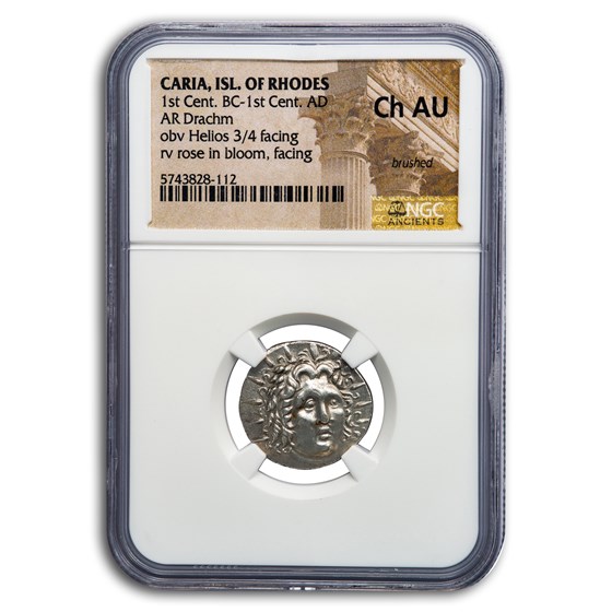 Caria Isle of Rhodes AR Drachm (1st BC- 1st AD) Ch AU NGC Caria Isle of Rhodes AR Drachm (1st BC- 1st AD) Ch AU NGC