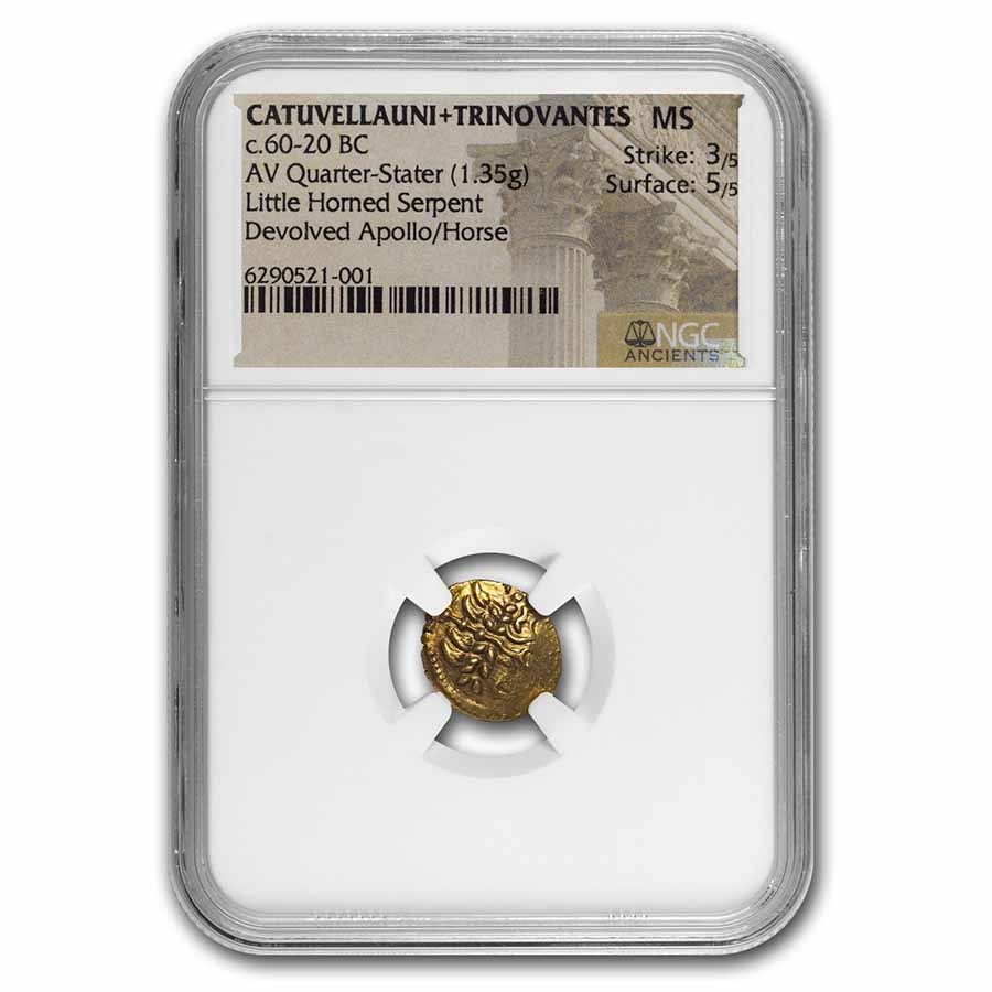 Catuvellauni, Trinivantes Gold Quarter Stater (60-20 BC) MS NGC