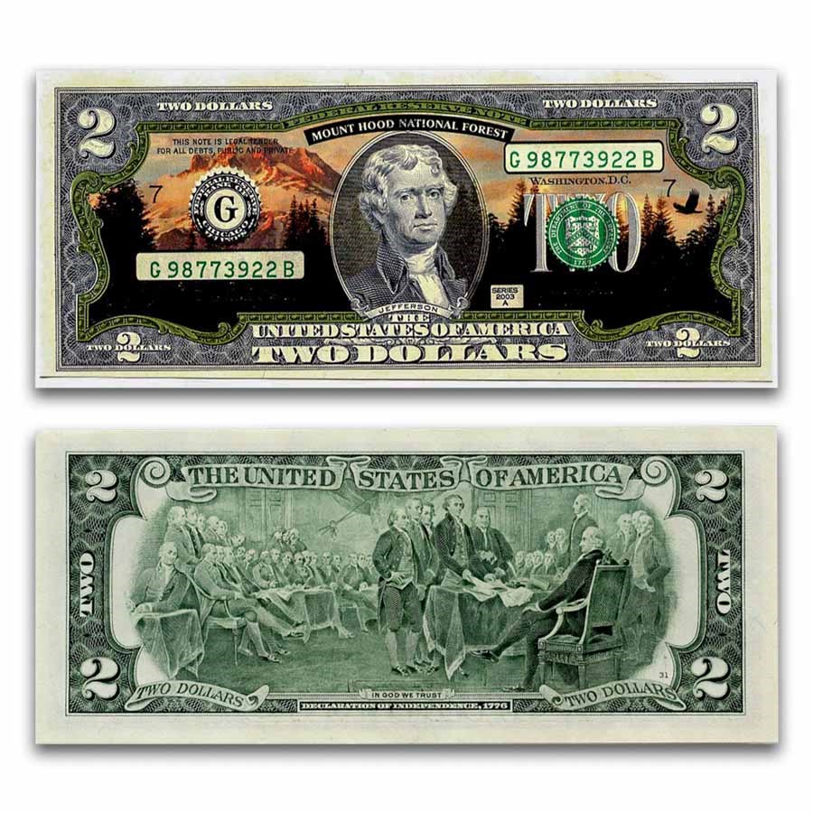 Celebrating America $2 Bill - Mount Hood National Forest