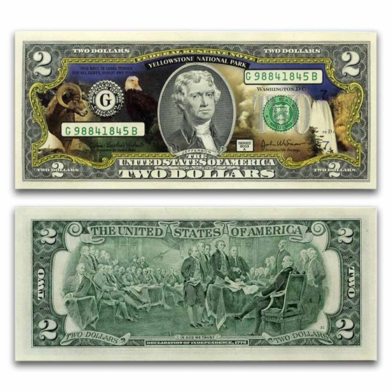 Celebrating America $2 Bill - Yellowstone National Park Celebrating America $2 Bill - Yellowstone National Park