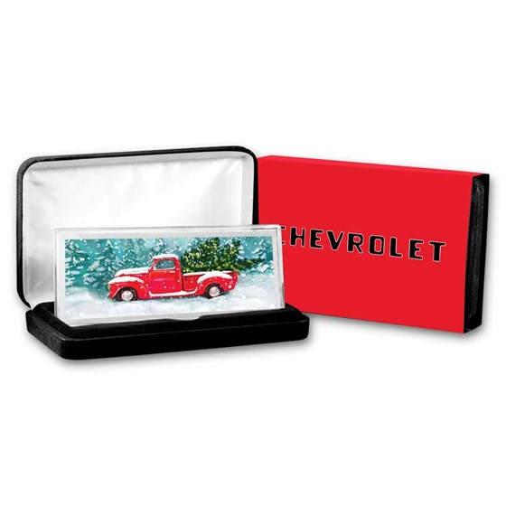 Chevrolet 4 oz Silver Bar - Christmas Red Truck with Tree Chevrolet 4 oz Silver Bar - Christmas Red Truck with Tree