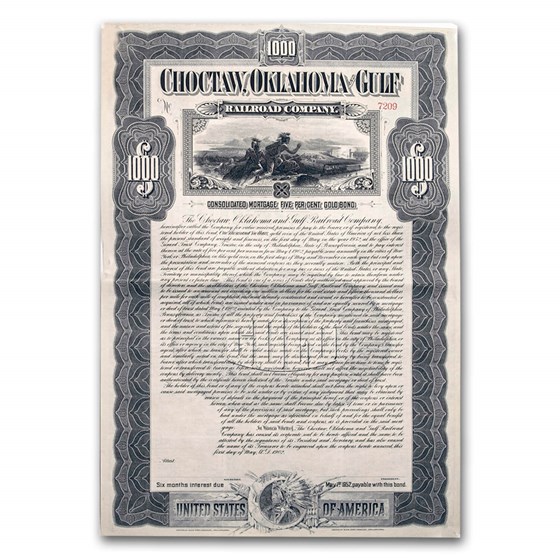 Choctaw, Oklahoma and Gulf Railroad Company Gold Bond (Unissued) Choctaw, Oklahoma and Gulf Railroad Company Gold Bond (Unissued)