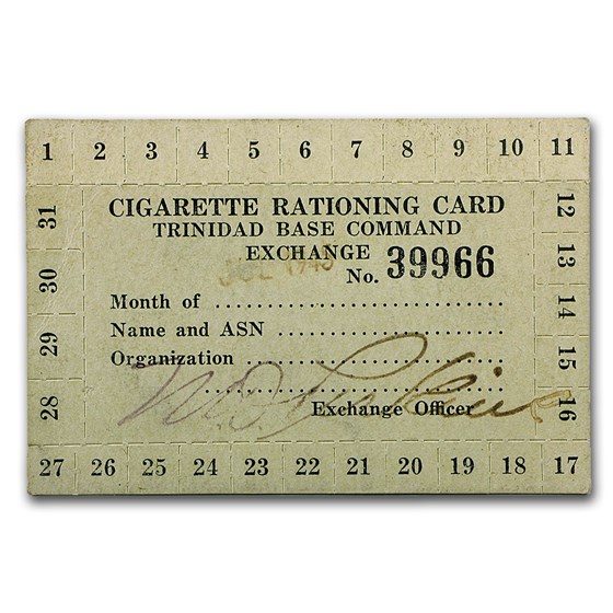 Circa World War II - Cigarette Rationing Card Circa World War II - Cigarette Rationing Card
