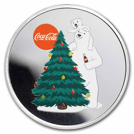 Coca-Cola® 1 oz Ag Proof Round Polar Bear Ornament w/ Gift Tin Coca-Cola® 1 oz Ag Proof Round Polar Bear Ornament w/ Gift Tin