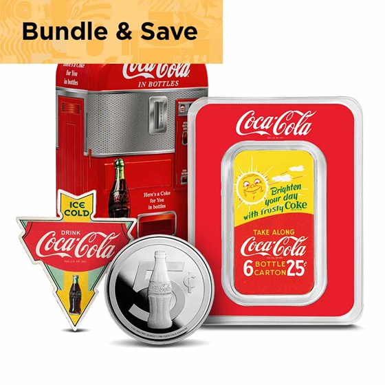 Coca-Cola® Silver 3-pc Special Edition Bundle w/ Coin Bank Coca-Cola® Silver 3-pc Special Edition Bundle w/ Coin Bank