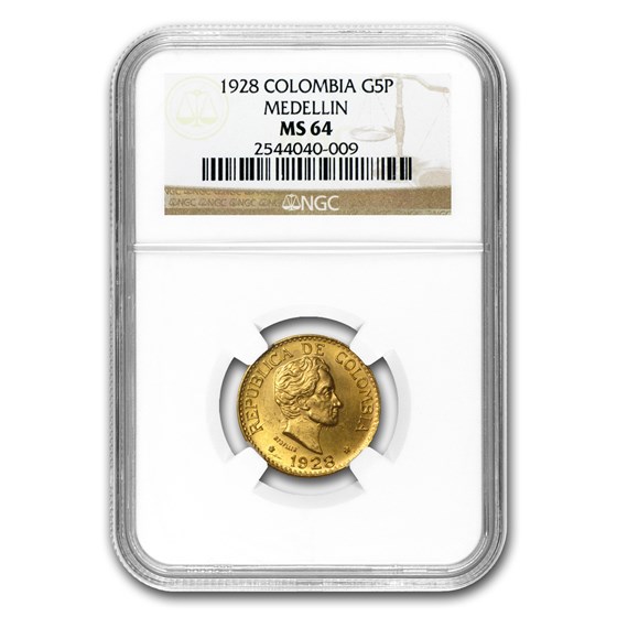 Colombia Gold 5 Pesos MS-64 NGC (Random) Colombia Gold 5 Pesos MS-64 NGC (Random)