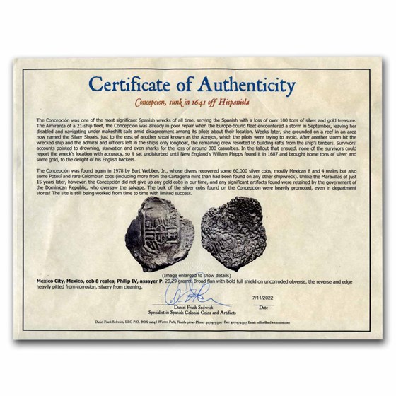 Concepcion Shipwreck Mexico Silver 8 Reales (w/ COA)