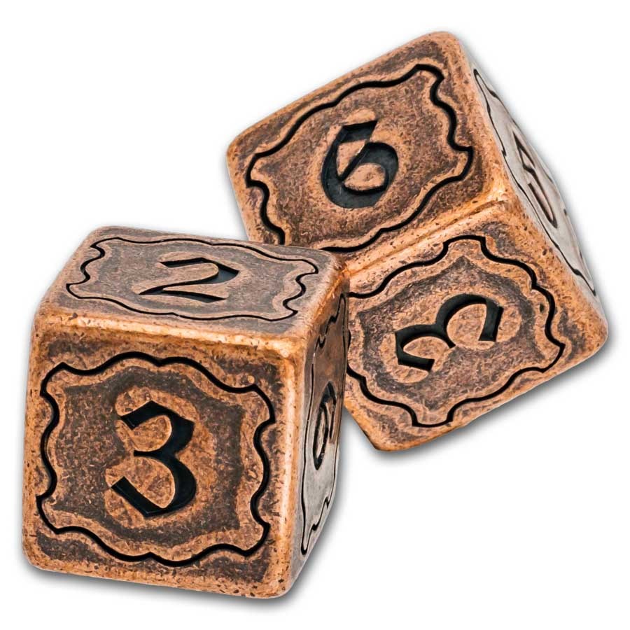 Copper Gaming Dice w/ Leather Bag - Numbered Design