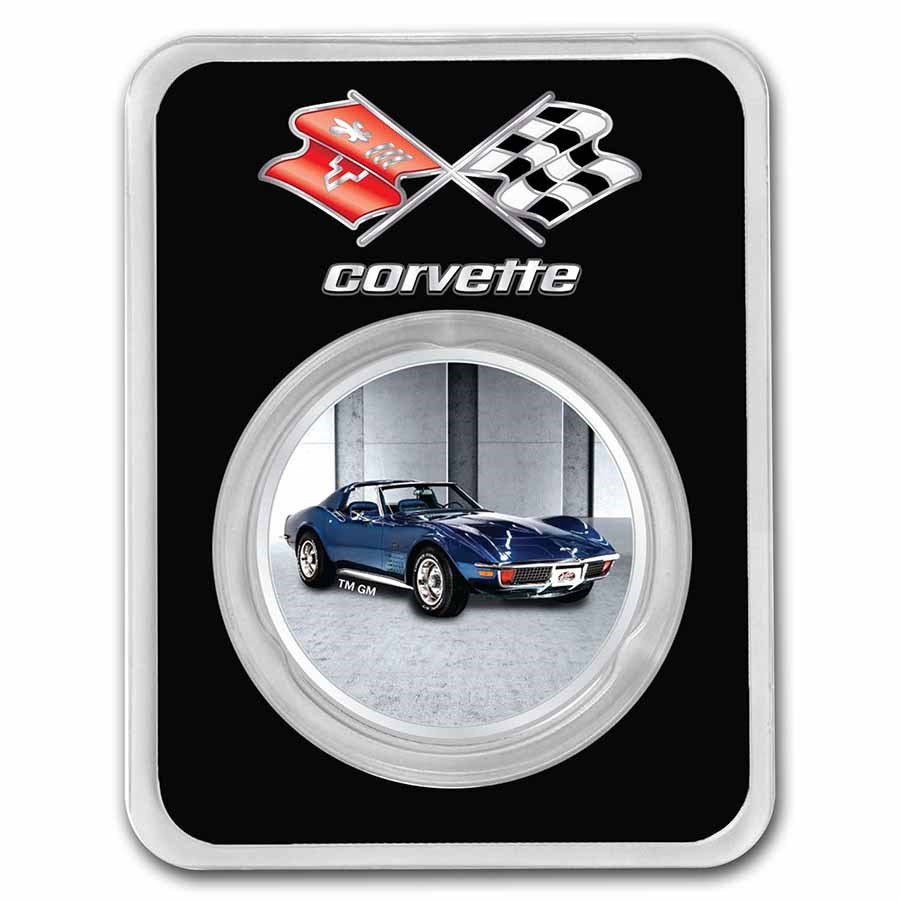 Corvette (1972) Blue Stingray 1 oz Colorized Silver w/ TEP
