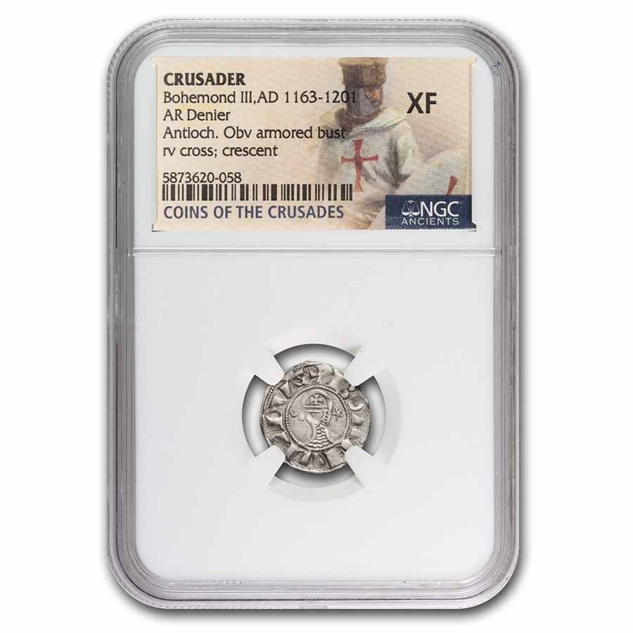 Crusader States Antioch AR Denir Bohemond III 1163-1201 AD XF NGC