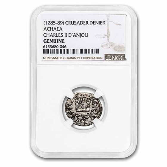 Crusader States Frankish Greece AR Denier (1285-1289 AD) NGC Crusader States Frankish Greece AR Denier (1285-1289 AD) NGC