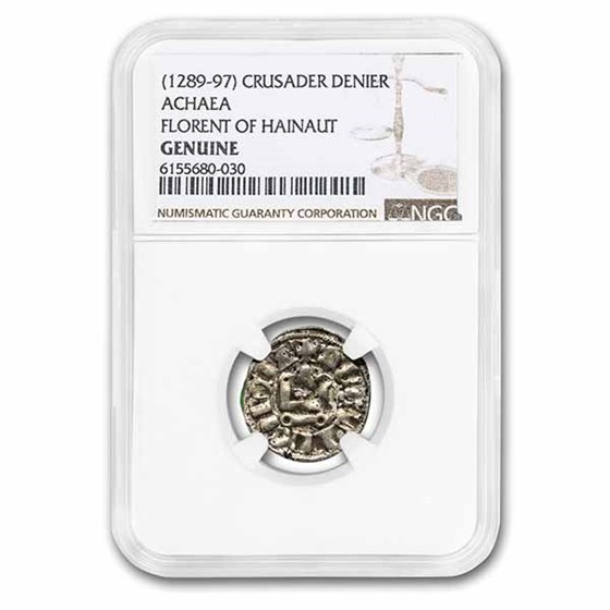 Crusader States Frankish Greece AR Denier (1289-1297 AD) NGC Crusader States Frankish Greece AR Denier (1289-1297 AD) NGC