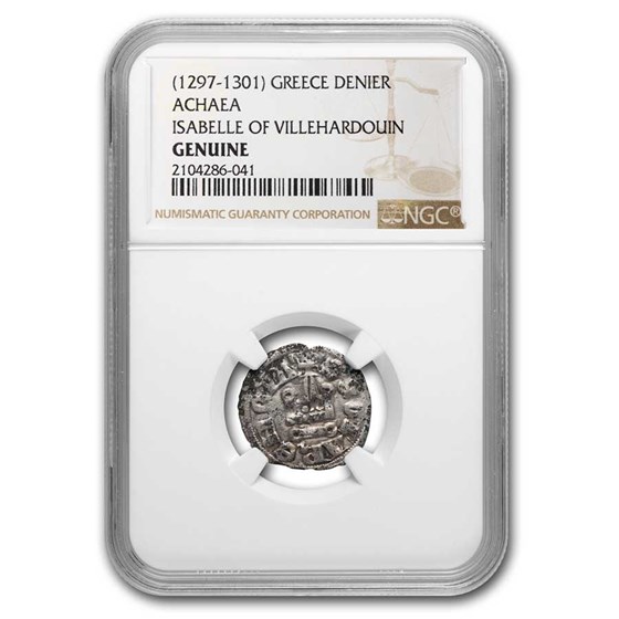 Crusader States Frankish Greece AR Denier (1297-1301 AD) NGC Crusader States Frankish Greece AR Denier (1297-1301 AD) NGC