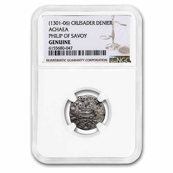 Crusader States Frankish Greece AR Denier (1301-1306 AD) NGC Crusader States Frankish Greece AR Denier (1301-1306 AD) NGC