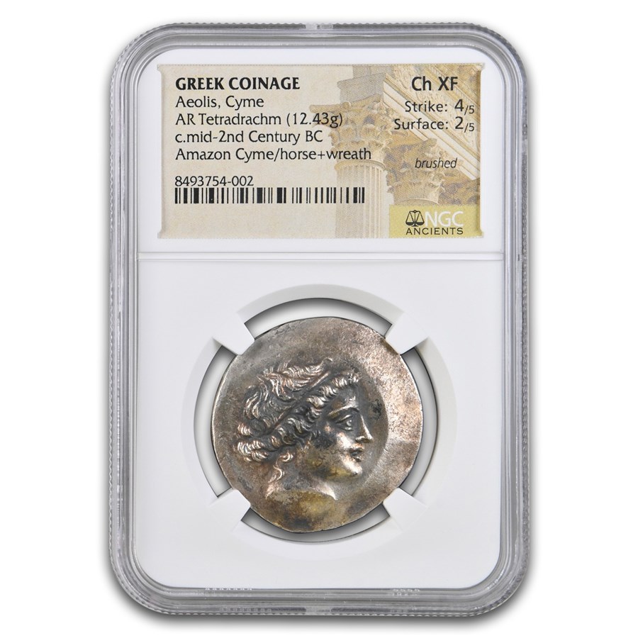 Cyme Aeolis AR Tetradrachm (2nd cent BC) Ch XF NGC (4/2, Notated)