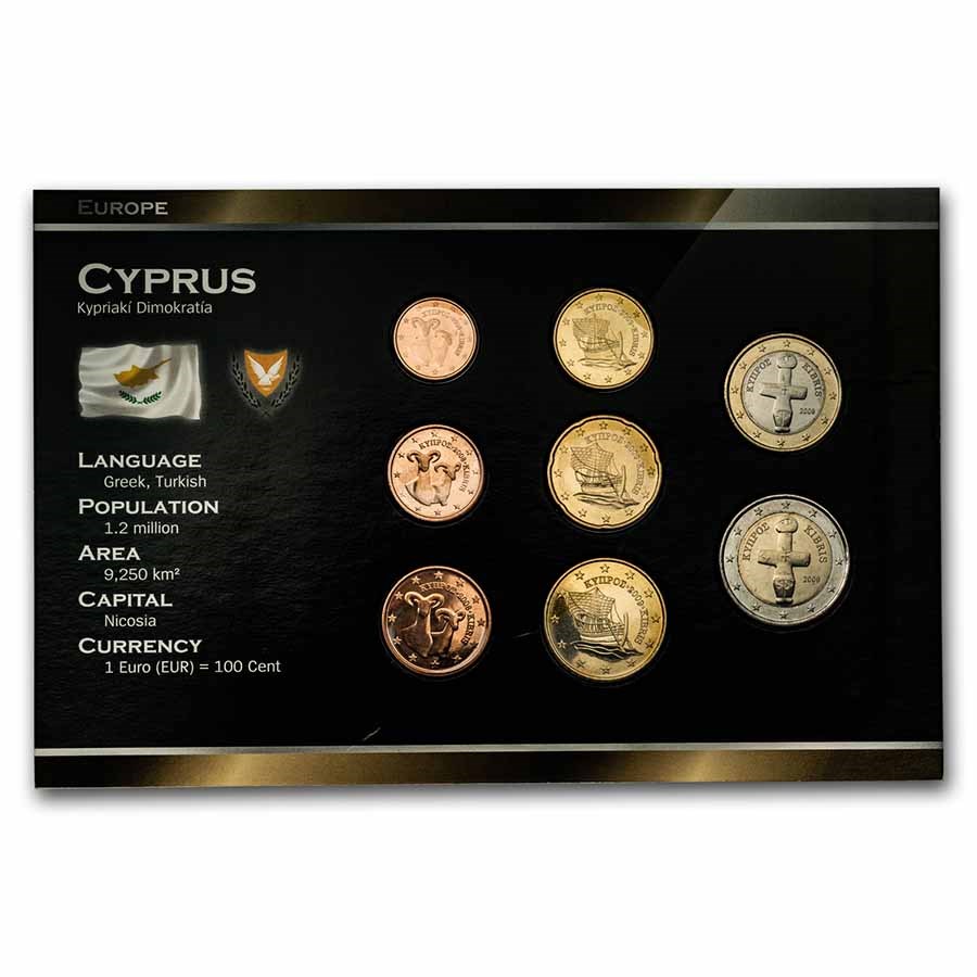 Cyprus 1 Cent-2 Euro 8-Coin Euro Set BU