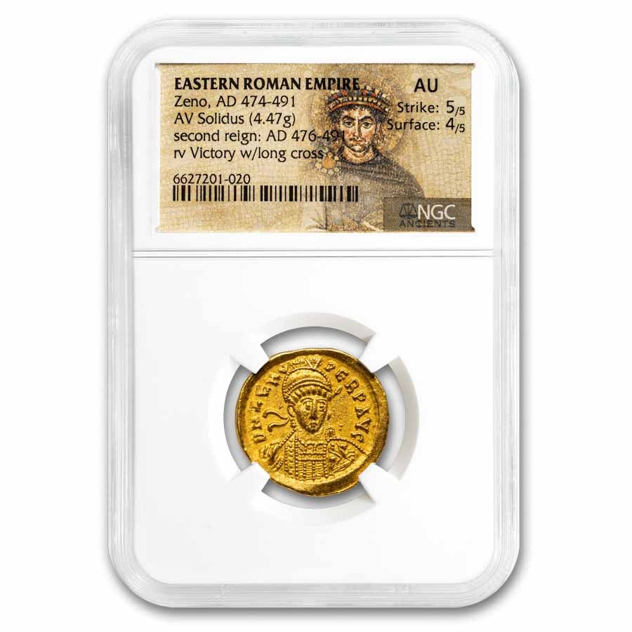 Buy Eastern Roman Gold Solidus Zeno (474491 AD) AU NGC APMEX